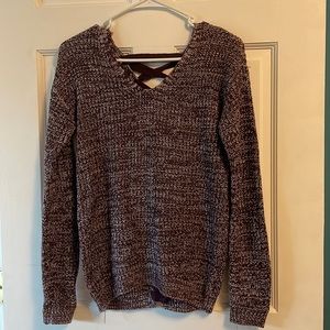 V neck lace up back sweater